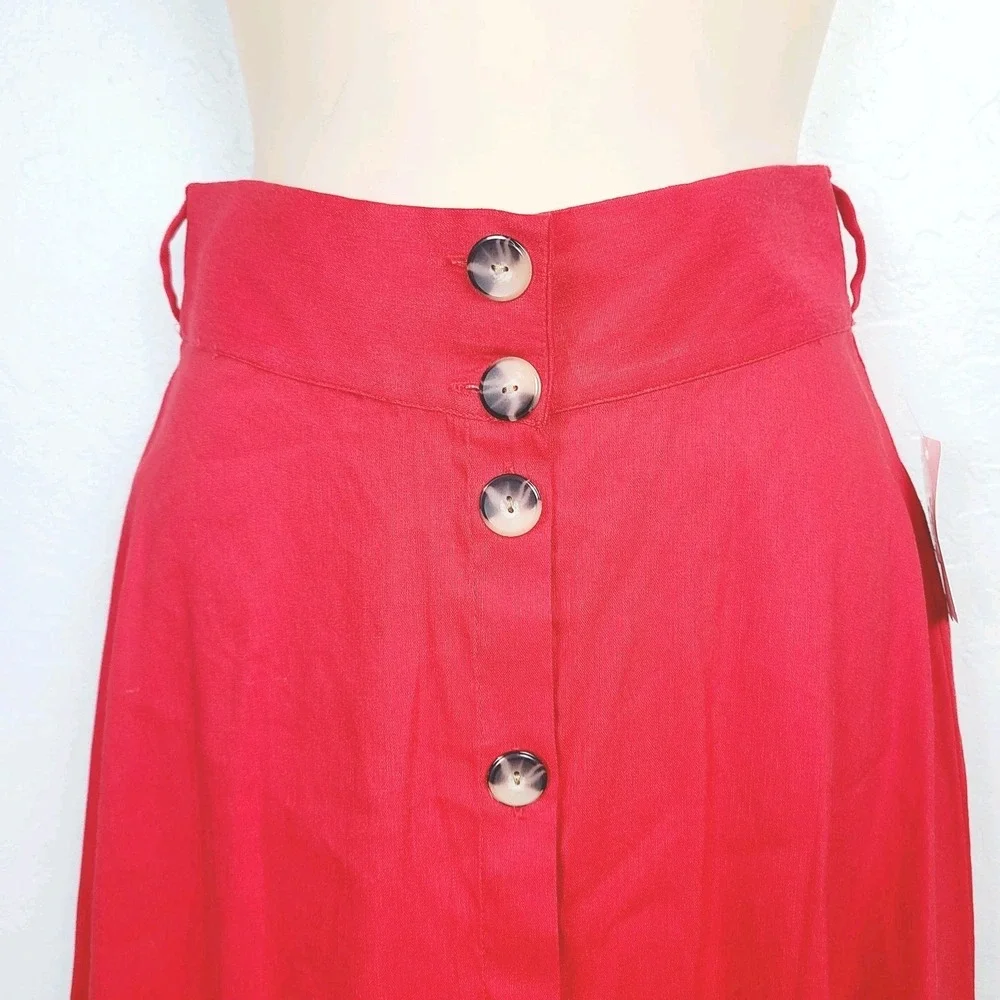 NEW Antonio Melani Red Linen Blend Midi Skirt Button‎ Front A-Line 2 Work Y2K